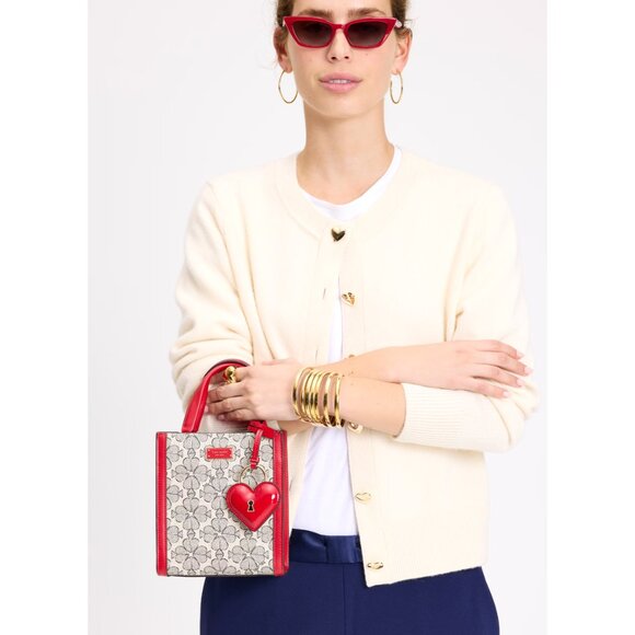 New Kate Spade Spade Flower Coated Canvas Manhattan Mini Tote Cherry Rose - Picture 6 of 6